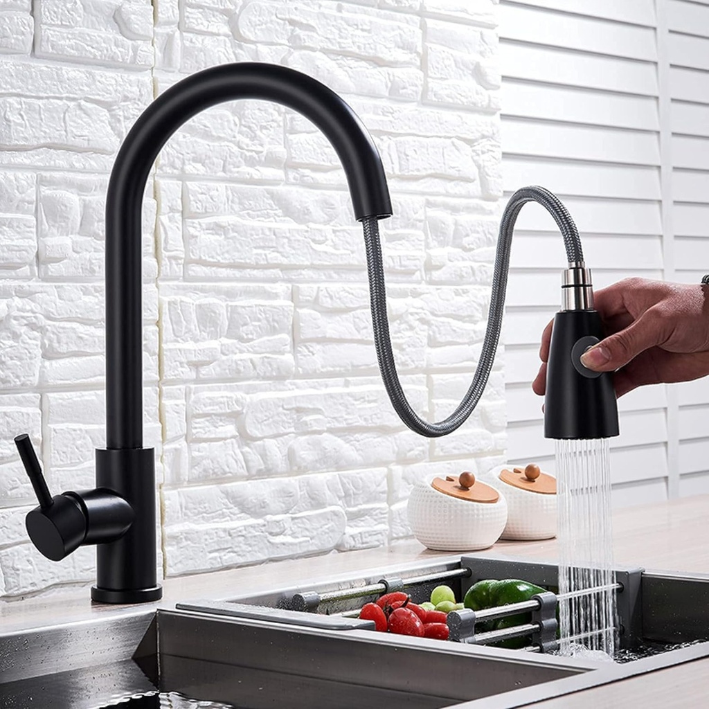 HS003 - Matte Black Pull Out Kitchen Tap