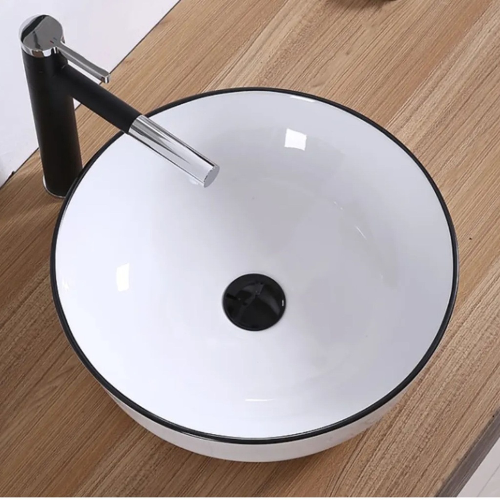 9110 - Black Rim Countertop Wash Basin