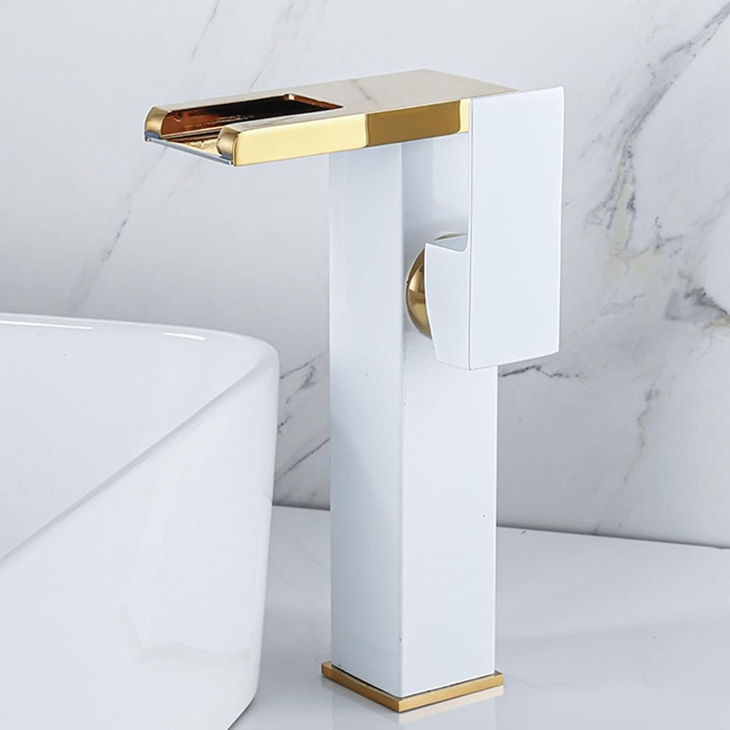 GF07 - Tall Waterfall Gold and White Mixer Tap